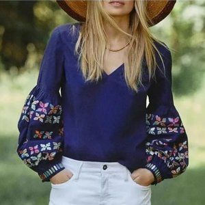 Anthropologie Maeve Sonja Embroidered Floral Sleeve Top